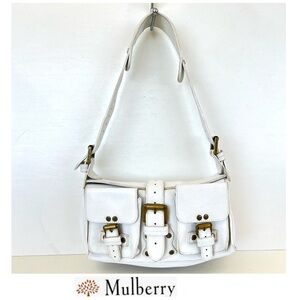 MULBERRY Blenheim Small Off White Pebbled Leather Pocket Vintage Shoulder Bag